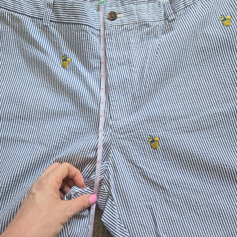 Brooks Brothers Mens 42 Seersucker Shorts Blue White Striped Pineapple Cocktail - Picture 8 of 10